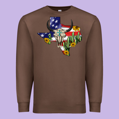 Bull Skull Texas Map American Playng Premium Sweatshirt Designed By Barkaloodesign