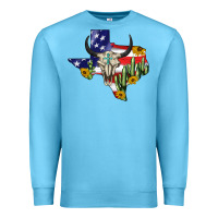 Ocean Blue bull skull texas map american playng Premium Sweatshirt - BarkalooDesign