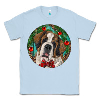 Dusty Blue Christmas St. Bernard Classic Tee - RanaPortraitStore