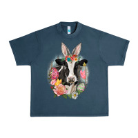 Midnight Navy Happy Easter Cow Easter Day Urban Heavy Tee - CowGirlArtShop