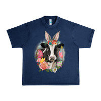 Navy Happy Easter Cow Easter Day Urban Heavy Tee - CowGirlArtShop