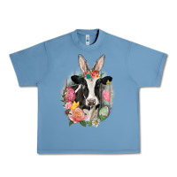 Pebble Blue Happy Easter Cow Easter Day Urban Heavy Tee - CowGirlArtShop