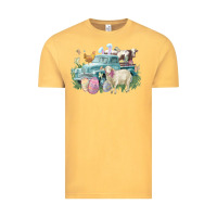 Vintage Mustard Easter truck farm animals Easter Day Vintage Tee - HowdyJamesFarm