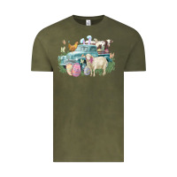 Vintage Olive Easter truck farm animals Easter Day Vintage Tee - HowdyJamesFarm