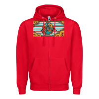 Red bucking bronco aztec shape license plate Zipper Hoodie - Artiststas