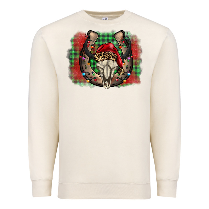 Christmas Horseshoe Bull Skull Premium Sweatshirt by BarkalooDesign | Teevron