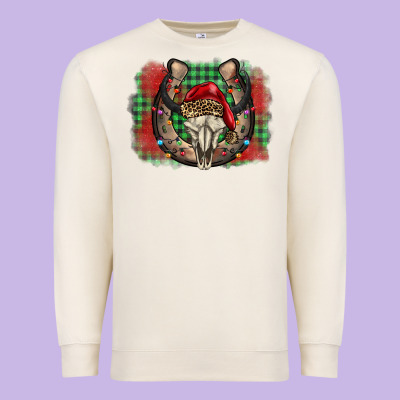 Christmas Horseshoe Bull Skull Premium Sweatshirt Designed By Barkaloodesign