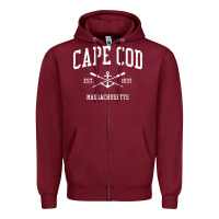 Burgundy Cape Cod MA Vintage Crossed Oars & Boat Anchor Sports Sweat Zipper Hoodie - longCreatives