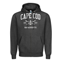 Charcoal Heather Cape Cod MA Vintage Crossed Oars & Boat Anchor Sports Sweat Zipper Hoodie - longCreatives