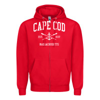 Red Cape Cod MA Vintage Crossed Oars & Boat Anchor Sports Sweat Zipper Hoodie - longCreatives