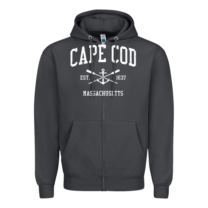 Cape Cod Ma Vintage Crossed Oars & Boat Anchor Sports Sweat Zipper Hoodie by longCreatives | Teevron
