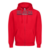 Red Oklahoma Softball Zipper Hoodie - longCreatives