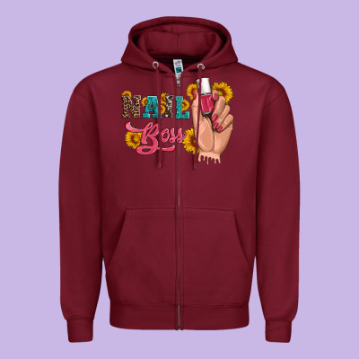 Western Sunflowers Nail Boss Zipper Hoodie Designed By Artiststas