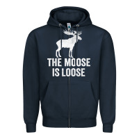 Navy The Moose Is Loose Alaska Moose Zipper Hoodie - longCreatives