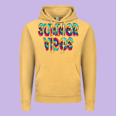 Summer Vibes Tie Dye Doodle Vintage Hoodie Designed By Cowcowdesign