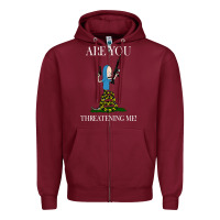 Burgundy Are You Threatening Me Funny Cartoon Halloween Zipper Hoodie - longCreatives