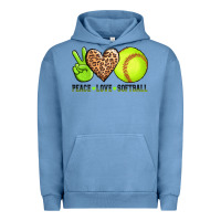 Pigment Pebble Blue peace love softball Urban Hoodie - AdoDesignShop