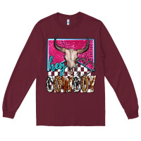 Burgundy western hey cowboy Long Sleeve Tee - OliviaCreatesArt