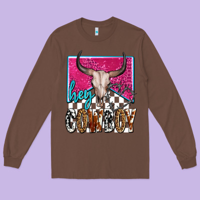 Western Hey Cowboy Long Sleeve Tee Designed By Oliviacreatesart