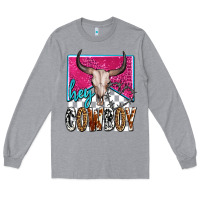 Heather Grey western hey cowboy Long Sleeve Tee - OliviaCreatesArt