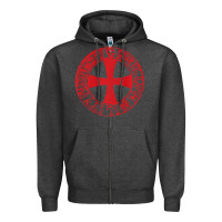 Charcoal Heather Mens Crusader Knight  Knights Templar Cross T  Badge Zipper Hoodie - longCreatives