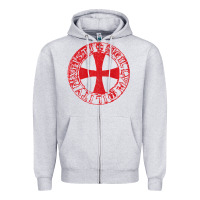 Heather Grey Mens Crusader Knight  Knights Templar Cross T  Badge Zipper Hoodie - longCreatives