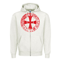 Oatmeal Heather Mens Crusader Knight  Knights Templar Cross T  Badge Zipper Hoodie - longCreatives
