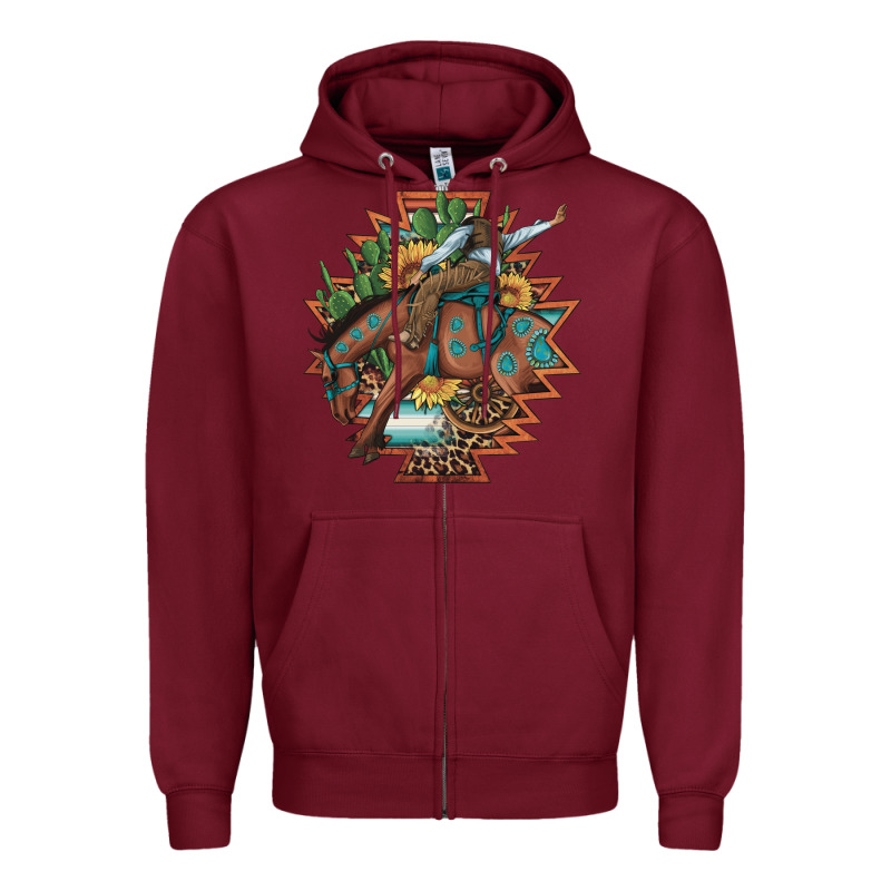 Bucking Bronco Aztec Shape Background Zipper Hoodie by Artiststas | Teevron