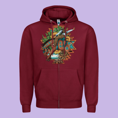 Bucking Bronco Aztec Shape Background Zipper Hoodie Designed By Artiststas