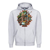 Heather Grey bucking bronco aztec shape background Zipper Hoodie - Artiststas