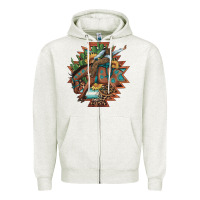 Oatmeal Heather bucking bronco aztec shape background Zipper Hoodie - Artiststas