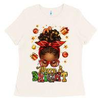Bone merry and bright christmas afro messy bun Ladies Tee - texasbilliewilder
