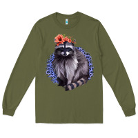 Army Green Classy But A Little Thrashy Racoon With Flowers Long Sleeve Tee - Jasminsmagicworld
