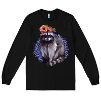 Black Classy But A Little Thrashy Racoon With Flowers Long Sleeve Tee - Jasminsmagicworld