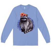 Colony Blue Classy But A Little Thrashy Racoon With Flowers Long Sleeve Tee - Jasminsmagicworld