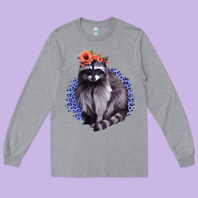 Classy But A Little Thrashy Racoon With Flowers Long Sleeve Tee Designed By Jasminsmagicworld