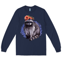 Navy Classy But A Little Thrashy Racoon With Flowers Long Sleeve Tee - Jasminsmagicworld