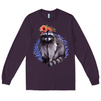 Plum Classy But A Little Thrashy Racoon With Flowers Long Sleeve Tee - Jasminsmagicworld