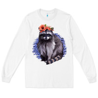 White Classy But A Little Thrashy Racoon With Flowers Long Sleeve Tee - Jasminsmagicworld