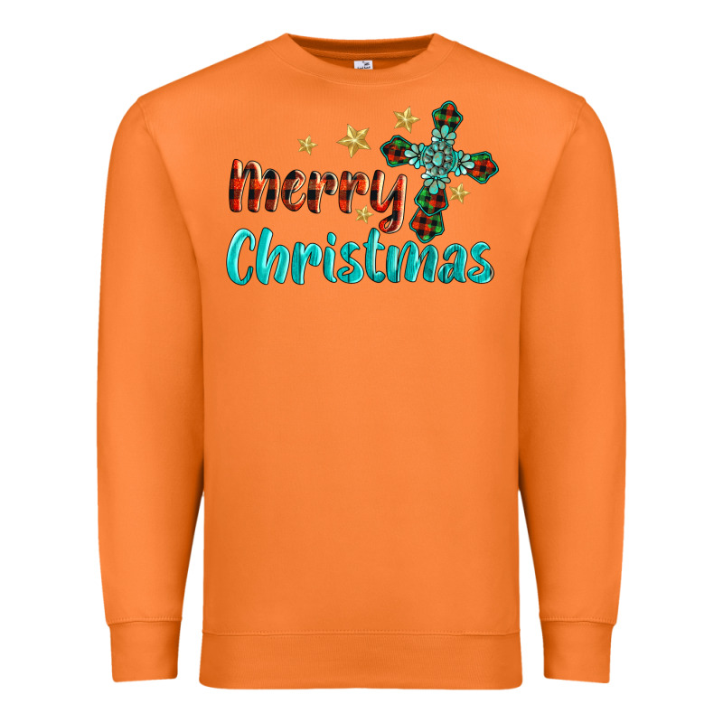 Merry Christmas Turquoise Gemstones Cross Premium Sweatshirt by BarkalooDesign | Teevron
