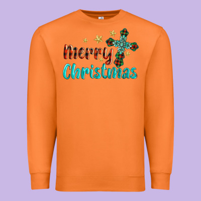 Merry Christmas Turquoise Gemstones Cross Premium Sweatshirt Designed By Barkaloodesign
