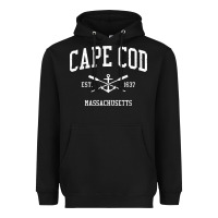 Black Cape Cod MA Vintage Crossed Oars & Boat Anchor Sports Sweat Heavyweight Hoodie - longCreatives
