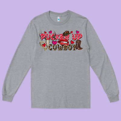 Pucker Up Cowboy Valentine's Day Long Sleeve Tee Designed By Fadigitalartstudio