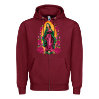 Burgundy our lady of guadalupe Zipper Hoodie - Artiststas