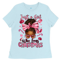 Baby Blue just a girl who loves pink christmas afro messy bu Ladies Tee - texasbilliewilder
