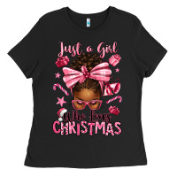 Black just a girl who loves pink christmas afro messy bu Ladies Tee - texasbilliewilder