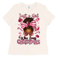 Bone just a girl who loves pink christmas afro messy bu Ladies Tee - texasbilliewilder