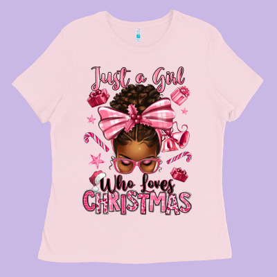 Just A Girl Who Loves Pink Christmas Afro Messy Bu Ladies Tee Designed By Texasbilliewilder