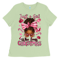 Matcha just a girl who loves pink christmas afro messy bu Ladies Tee - texasbilliewilder