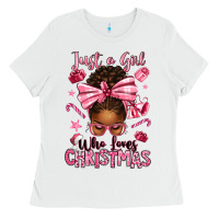 White just a girl who loves pink christmas afro messy bu Ladies Tee - texasbilliewilder